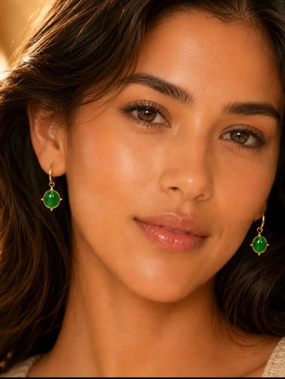 Elegant Gold-Tone Green Stone Drop Earrings